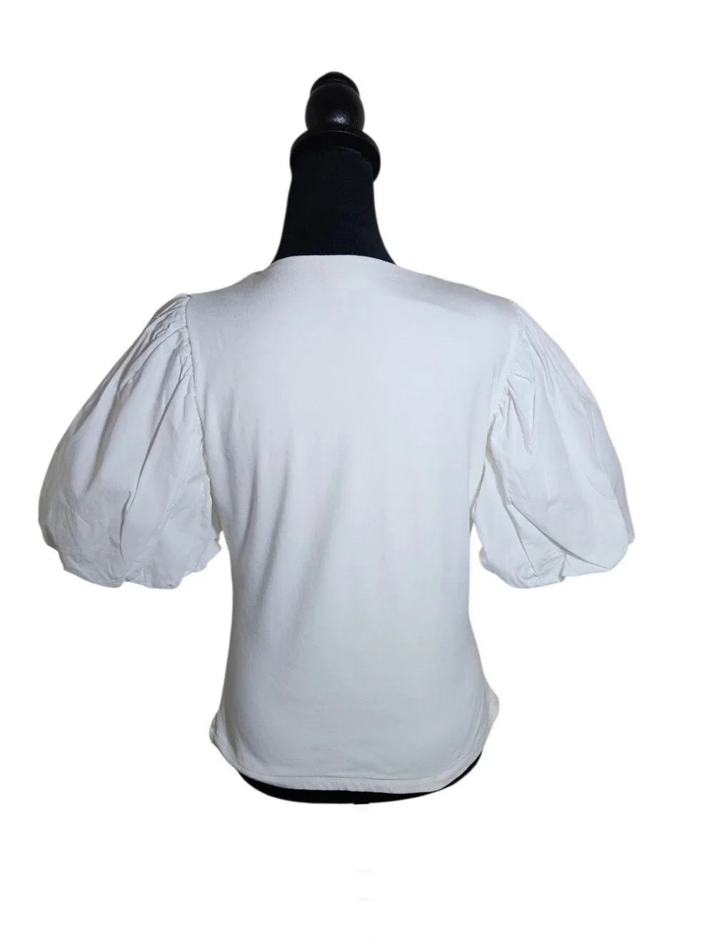 Maeve by Anthropologie White V-Neck Short Puff-Sleeve Wrap Front Top Size M